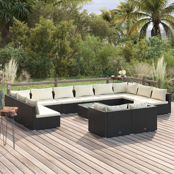 vidaXL Garden Lounge Set Black, Cream