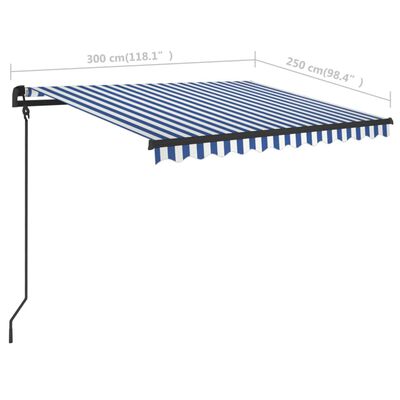 vidaXL Manual Retractable Awning with LED 9.8'x8.2' Blue and White