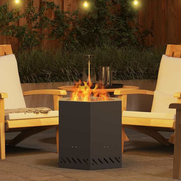 vidaXL Smokeless Fire Pit Black 18.90 x 18.90 x 20.08 in Steel