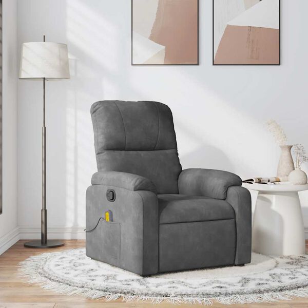 vidaXL Massage Recliner Chair Dark gray Microfiber fabric, metal, plywood