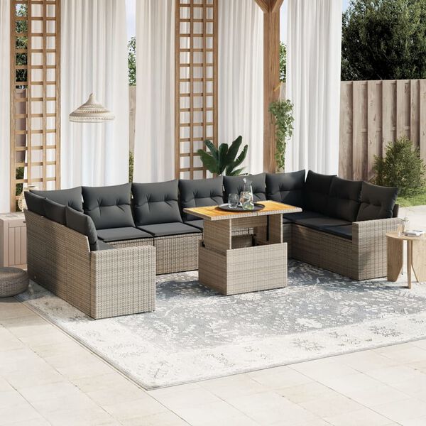 vidaXL Garden Sofa Set Grey PE rattan Large Adjustable Armrests