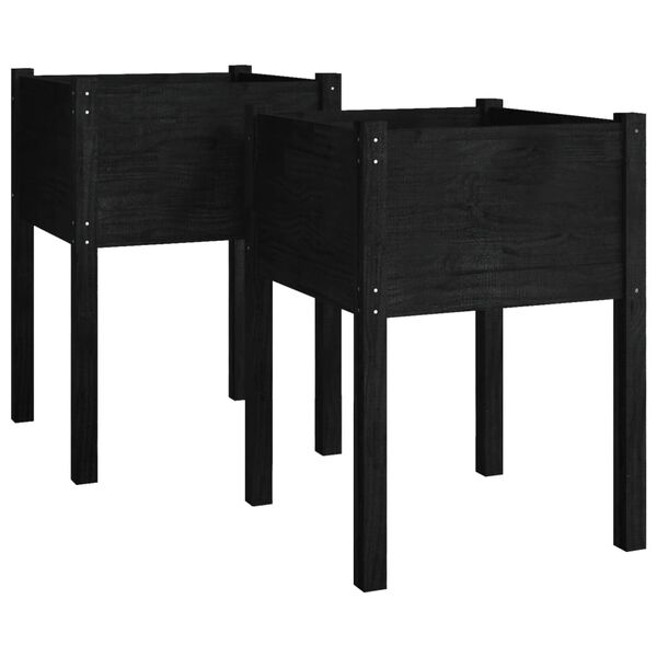 vidaXL Planter Set of 2 Black Solid pinewood Large Built to Last