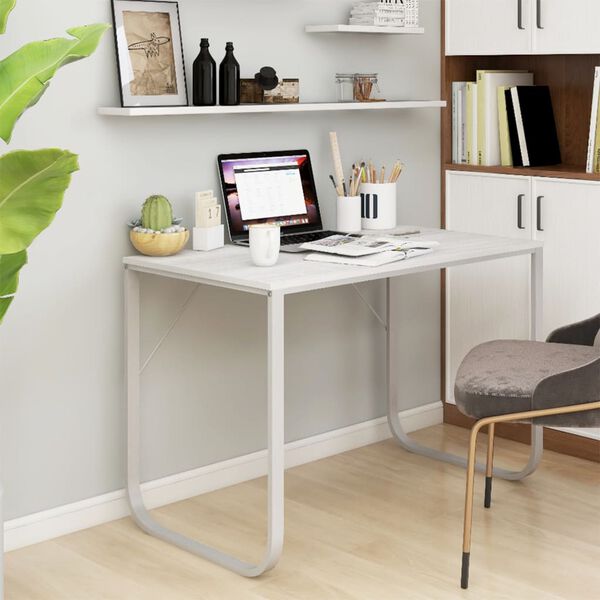 vidaXL Computer Desk White Engineered Wood, Powder-Coated Metal