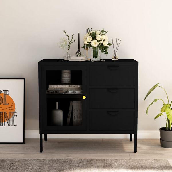 vidaXL Sideboard Black Steel Medium Sideboard Rectangular Modern