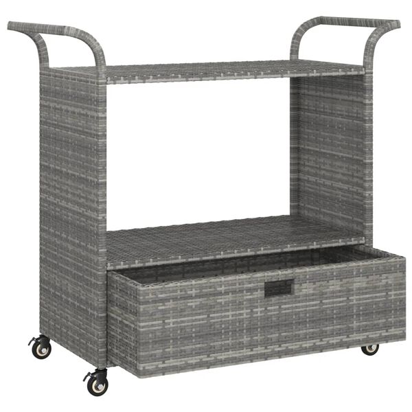 vidaXL Bar Cart with Drawer Gray 39.4"x17.7"x38.2" Poly Rattan