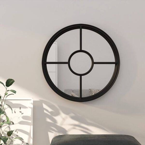 vidaXL Mirror Black Iron, Glass Medium Decorative Inlays Mirror
