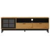 vidaXL TV Cabinet Oak Solid Pine Wood, Tempered Glass, Plastic