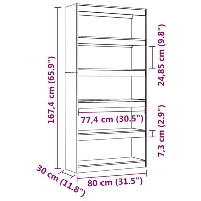 vidaXL Book Cabinet/Room Divider White 31.5"x11.8"x65.9" Solid Wood Pine