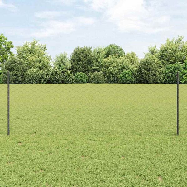 vidaXL Fence with Post Grey 2.62 x 164.04 ft Steel and PVC