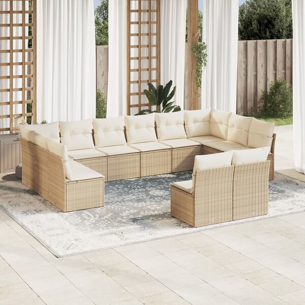 vidaXL Garden Sofa Set Beige Poly Rattan Large Modular Garden Sofa Set