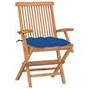 vidaXL Patio Chair Set of 2 Natural Wood, Blue Cushions