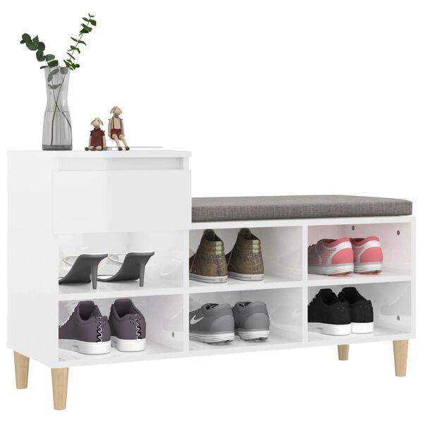 vidaXL Shoe Cabinet High gloss white Engineered Wood, Solid Eucalyptus Wood