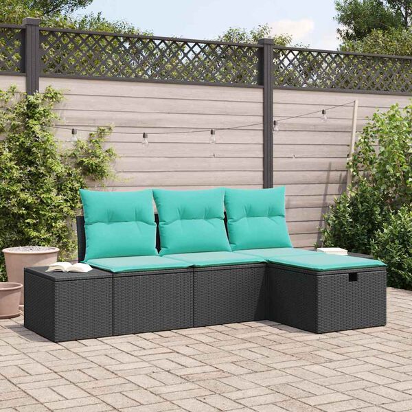 vidaXL Sofa Set with Cushion 4 pcs Poly Rattan