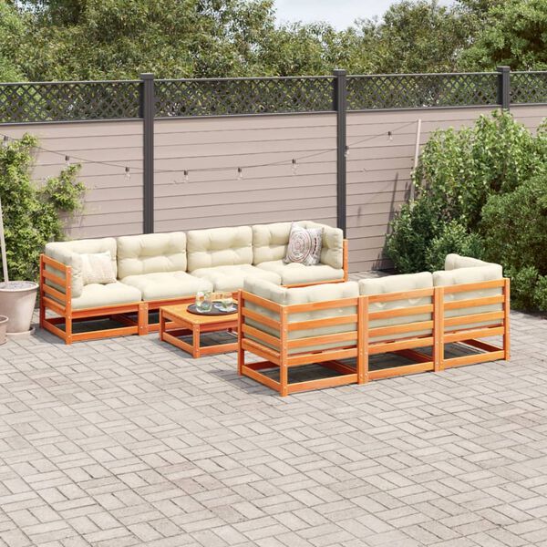 vidaXL Patio Sofa Set Wax Brown, Cream White
