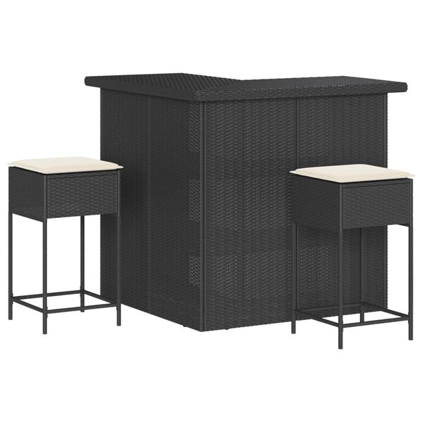 vidaXL Garden Bar Set Black, Cream White PE Rattan, Steel, Polyester