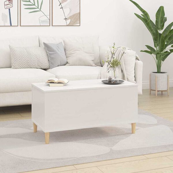 vidaXL Coffee Table High gloss white Engineered wood, solid eucalyptus wood