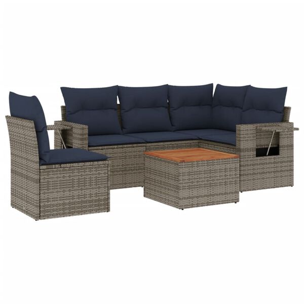 vidaXL 6 Piece Garden Sofa Set with Cushions Grey Poly Rattan