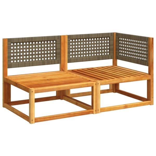 vidaXL Garden Sofa Grey Solid acacia wood, PE rattan 2-seater Modular