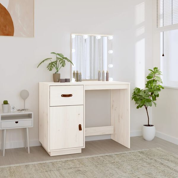 vidaXL Dressing Table White Solid Pine Wood Medium Dressing Table