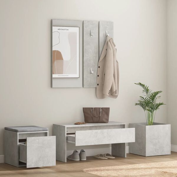 vidaXL Hallway Furniture Set Concrete grey Engineered wood, acrylic