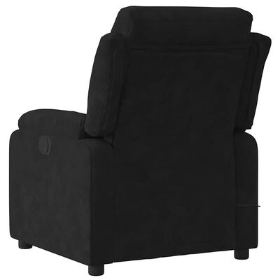 Back view of black reclining armchair showing back panel and bottom legs