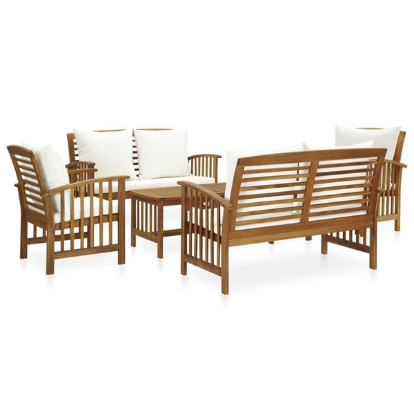 vidaXL Garden Lounge Set Cream White, Wooden Solid Acacia wood Large