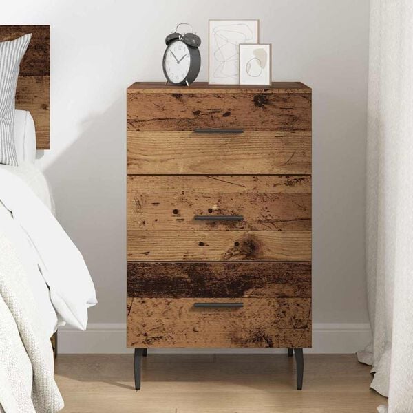 vidaXL Bedside Cabinet with Drawer Old Wood 15.75 x 15.75 x 25.98 in