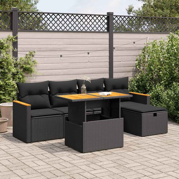 vidaXL Garden Sofa Set Black PE rattan Medium Adjustable Armrests
