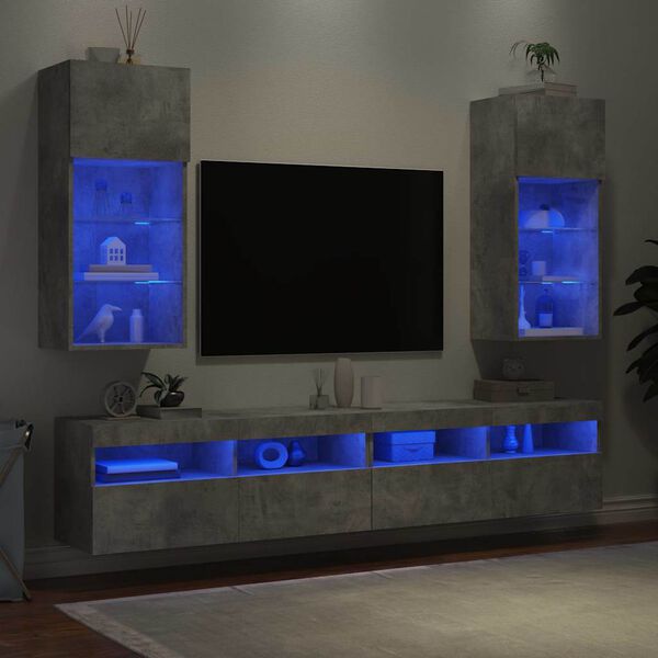 vidaXL TV Stands with LED Lights 2 pcs Concrete Gray 15.9"x11.8"x35.4"
