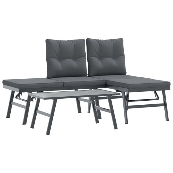 vidaXL Bench Set Black and Anthracite Powder-coated steel, polyester fabric