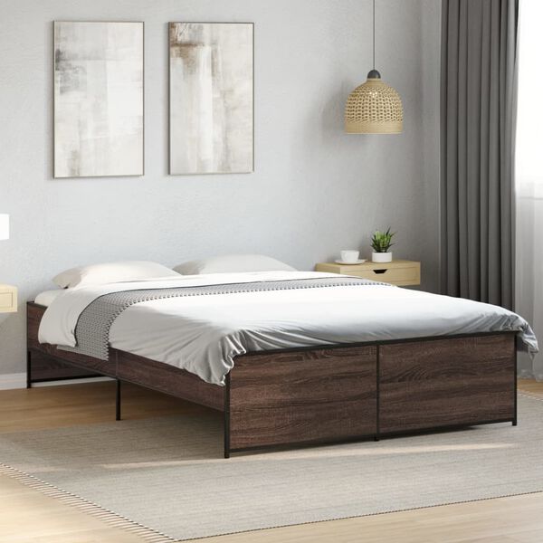 vidaXL Bed Frame Brown Oak Engineered Wood and Metal Double Durable