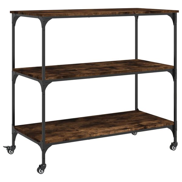 vidaXL Kitchen Trolley Smoked Oak 40.2"x19.7"x37.4" Engineered Wood