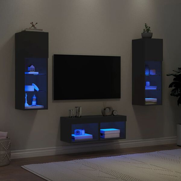 vidaXL 4 Piece TV Wall Stands with LED Lights Black