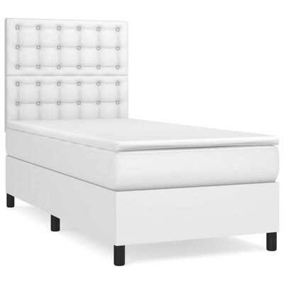 vidaXL Box Spring Bed with Mattress White Twin Faux Leather