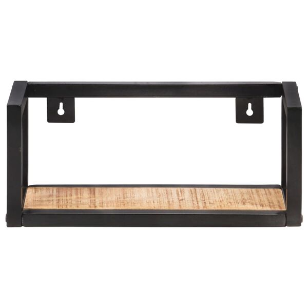 vidaXL Wall Shelf Set of 2 Natural wood and black Rough mango wood, iron