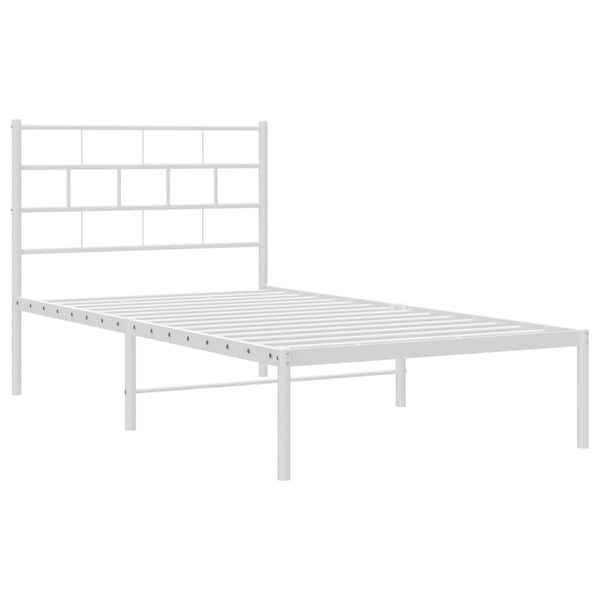 vidaXL Metal Bed Frame White Powder-Coated Steel Twin Metal Bed Frame
