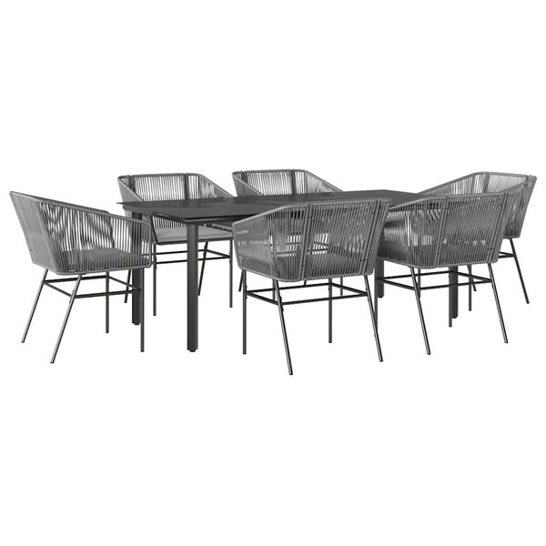 vidaXL Garden Dining Set Grey Poly Rattan 6-seater Removable Covers