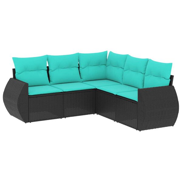 vidaXL Patio Sofa Set Black, Cushion Blue