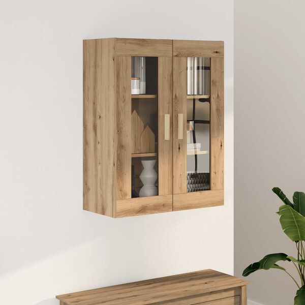 vidaXL Hanging Wall Cabinet Artisian Oak Engineered Wood, Glass