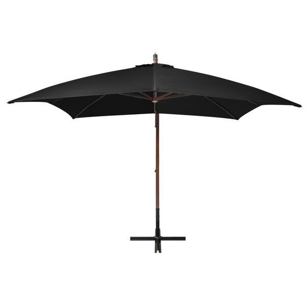 vidaXL Hanging Garden Parasol Black Fir Wood Large Adjustable Armrests