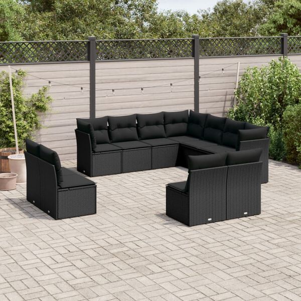 vidaXL Garden Sofa Set Black PE rattan, powder-coated steel Large