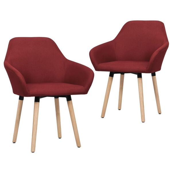 vidaXL Dining Chair Set of 2 Wine Red Fabric and solid wood Standard