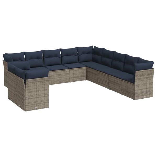 vidaXL 11 Piece Patio Sofa Set with Cushions Gray Poly Rattan