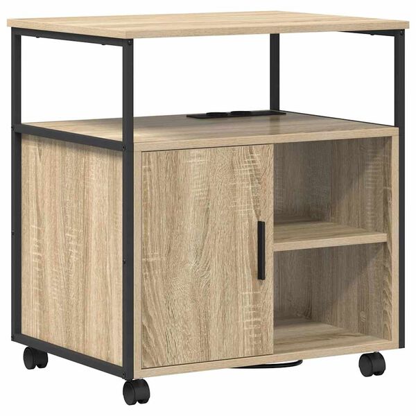 vidaXL Cabinet with Charging Station with Wheel Sonoma Oak