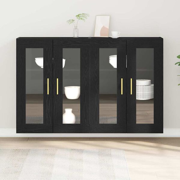 vidaXL Wall Cabinets 2 pcs Black Oak 27.36 x 13.39 x 35.43 in