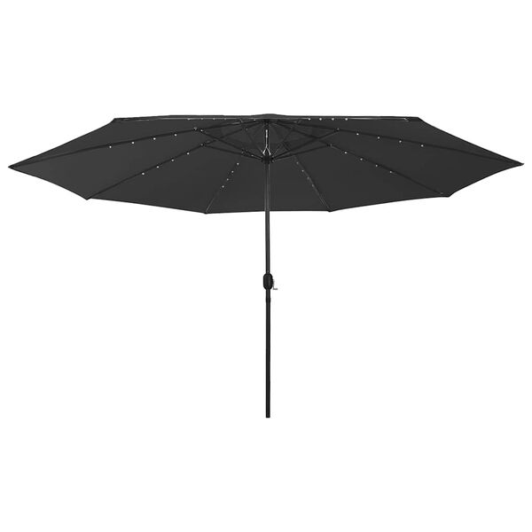 vidaXL Garden Parasol with LED Lights and Metal Pole 157.5" Black