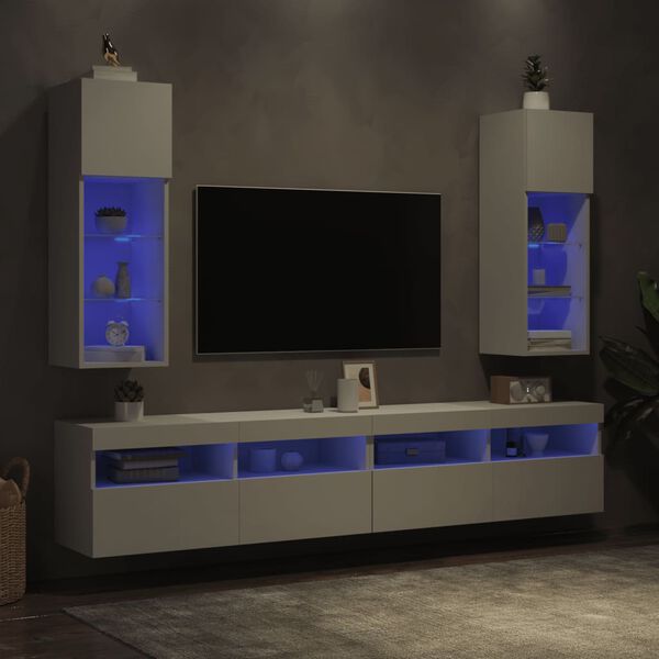 vidaXL TV Cabinet Set of 2 White Engineered wood, glass