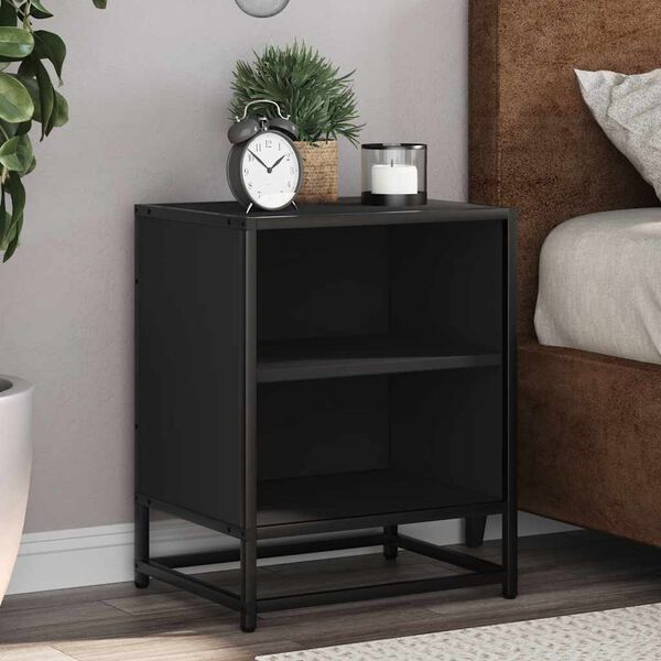 vidaXL Stylish Black Bedside Cabinet Engineered wood & metal Modern design