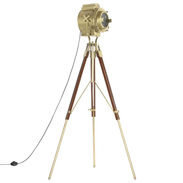 vidaXL Floor Lamp Natural and brass Solid mango wood Large Floor Lamp