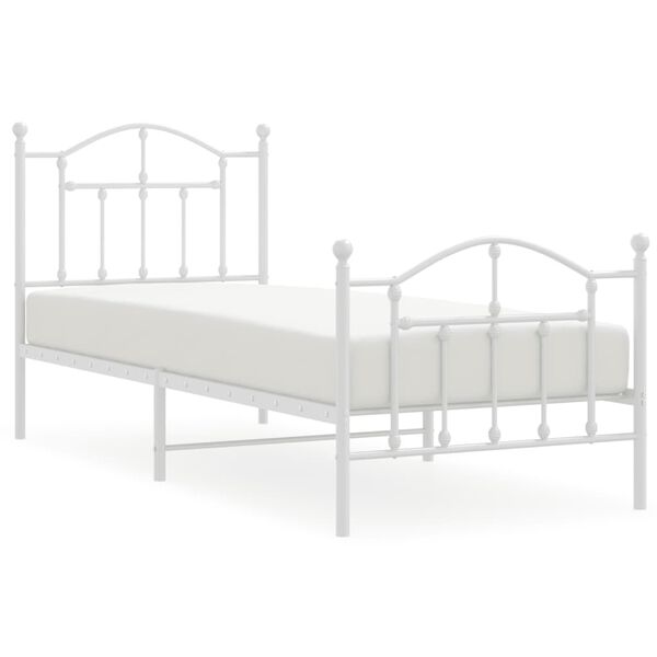vidaXL Bed Frame White Steel Single Bed Frame Rectangular